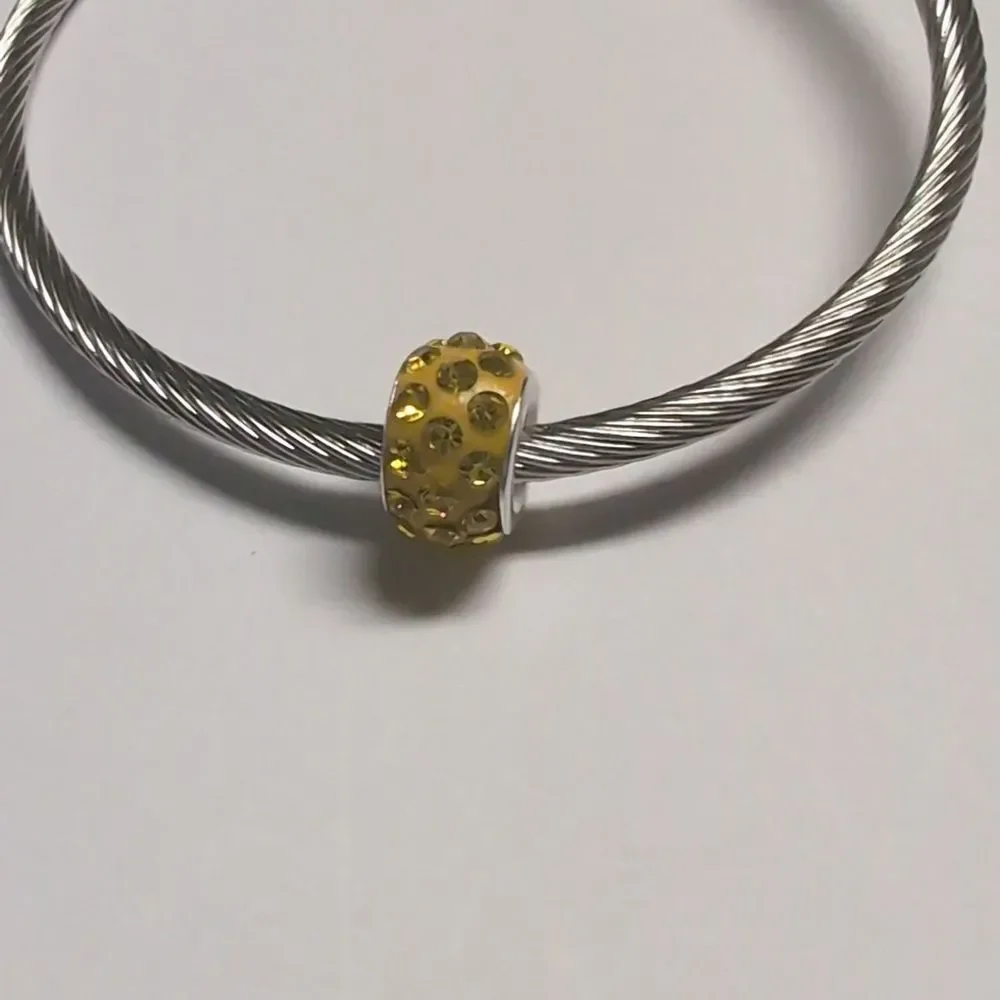Yellow Rhinestones Charm for‎ Pandora Style Bracelet